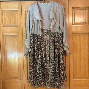 Origami Chic Leopard Print Women's Open Front Cardigan Top EUC